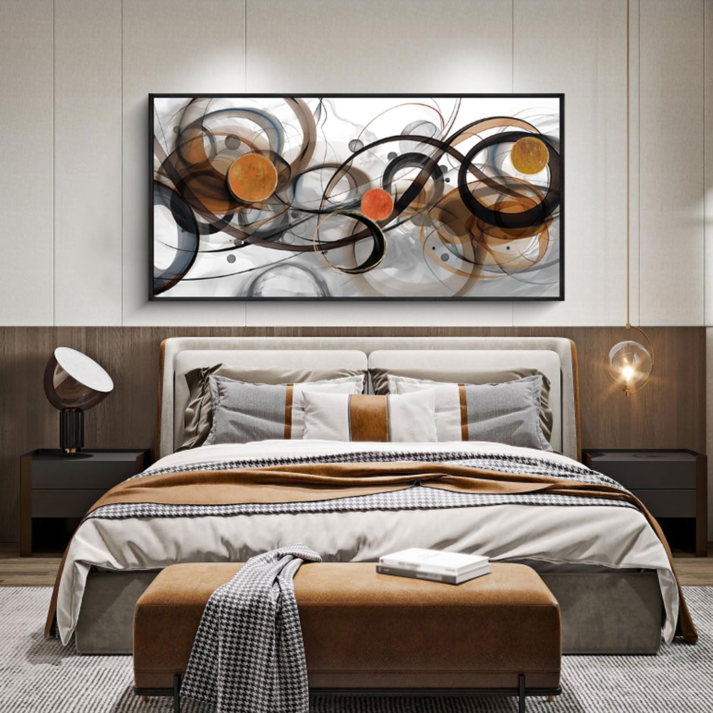 XLSJERST Black and Orange Picture Artwork - Boho Abstract Wall Art for Living Room Office Canvas Pintings Modern Minimalist Frame Wall Art 40x20 Inches