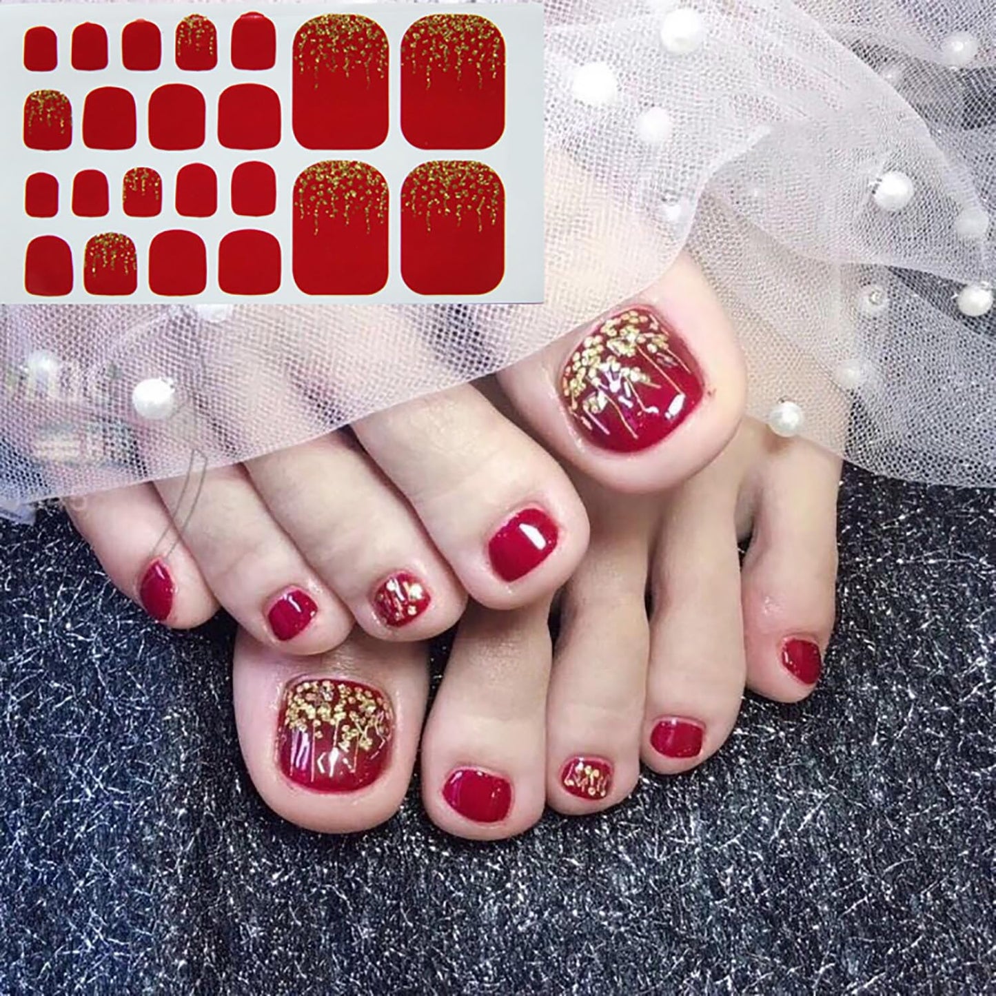 SILPECWEE Red Toe Nail Polish Strips for Women Full Nail Wraps Self Adhesive Nail Stickers Nail Strips Real Nail Polish Toenails Accessories with 1pc Nail File (16 Sheets)