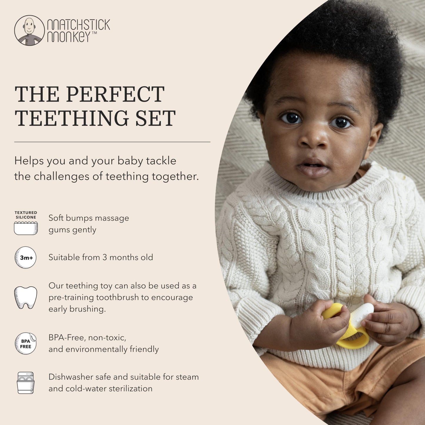 Matchstick Monkey Teething Gift Set for Babies – Includes Banana Soother & Monkey Teether, Easy-to-Grip BPA-Free Silicone for Teething Relief & Oral Development, 3 Months+, Mint Green