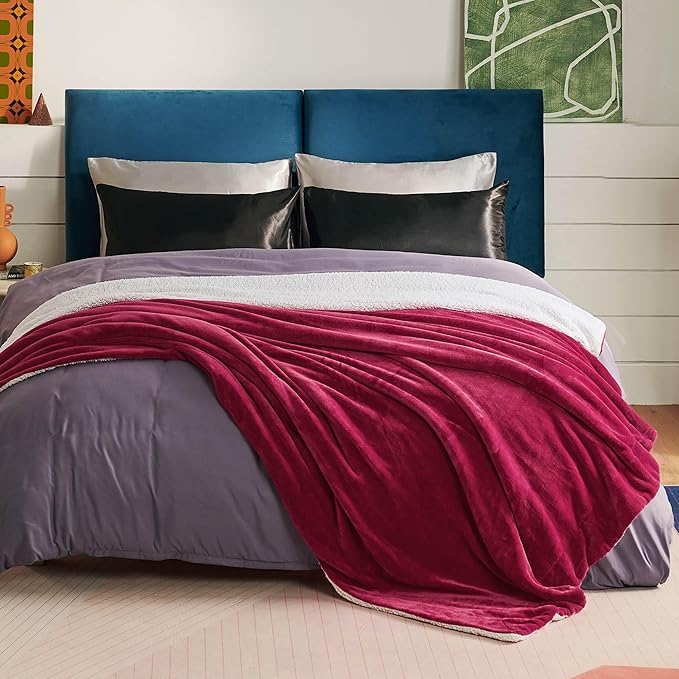 Bedsure Sherpa Fleece Blankets Queen Size for Bed - Thick and Warm, Soft Fuzzy Plush Queen Blanket for Winter, Red, 90x90 Inches