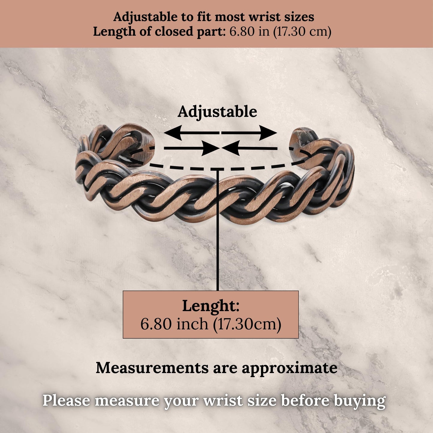 Handmade Elegant Copper Bracelet for Women and Men-Pure Copper Bracelet for Pain Relief and Stress Relief-Adjustable, Thickest, Twisted Copper Wire Bracelet to Fit many Size Wrist(folded) (helix)