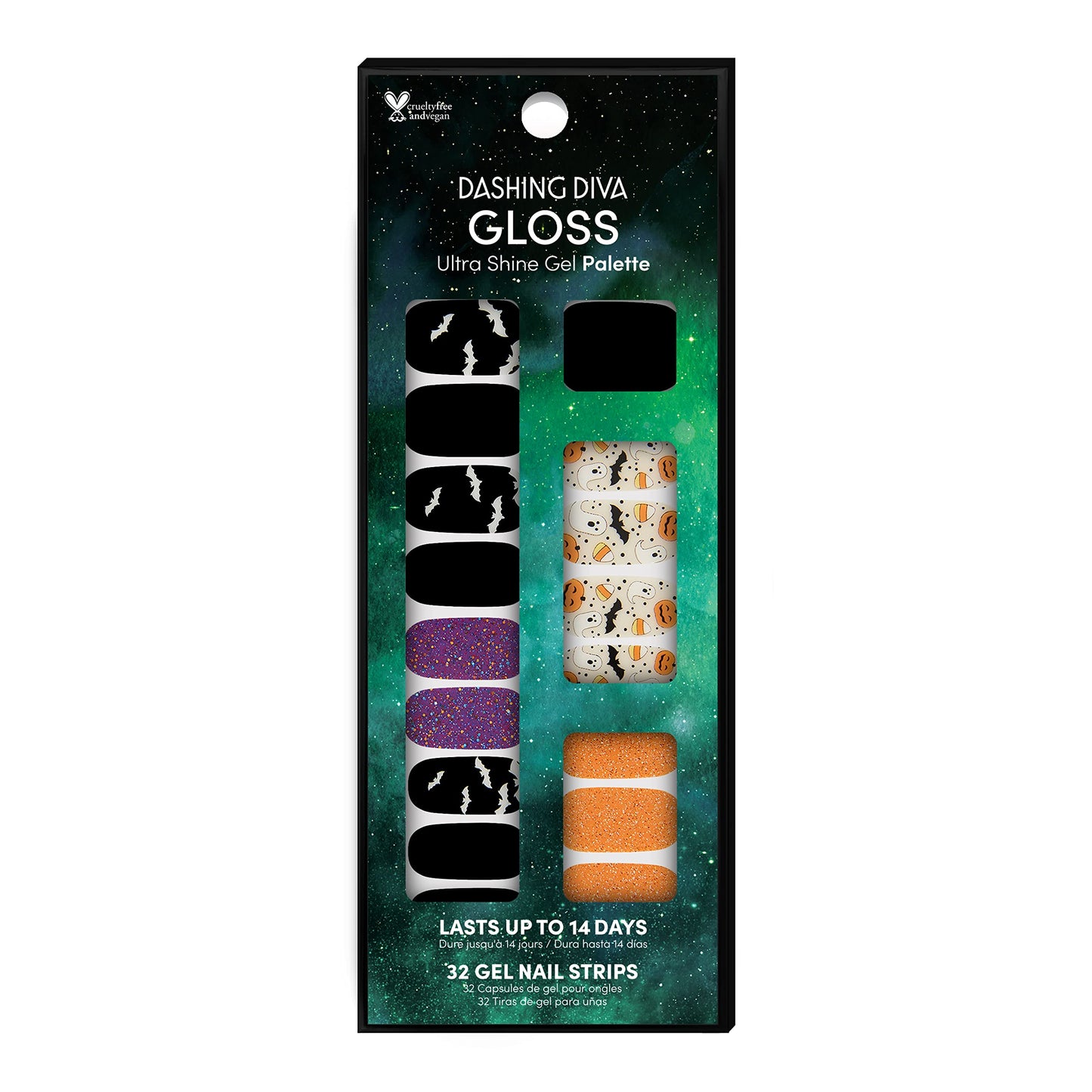 Dashing Diva Gloss Halloween Nail Strips - Bat Magic | UV Free, Long Lasting, Cute Halloween Gel Nail Stickers | Contains 32 Wraps, 1 Prep Pad, 1 File