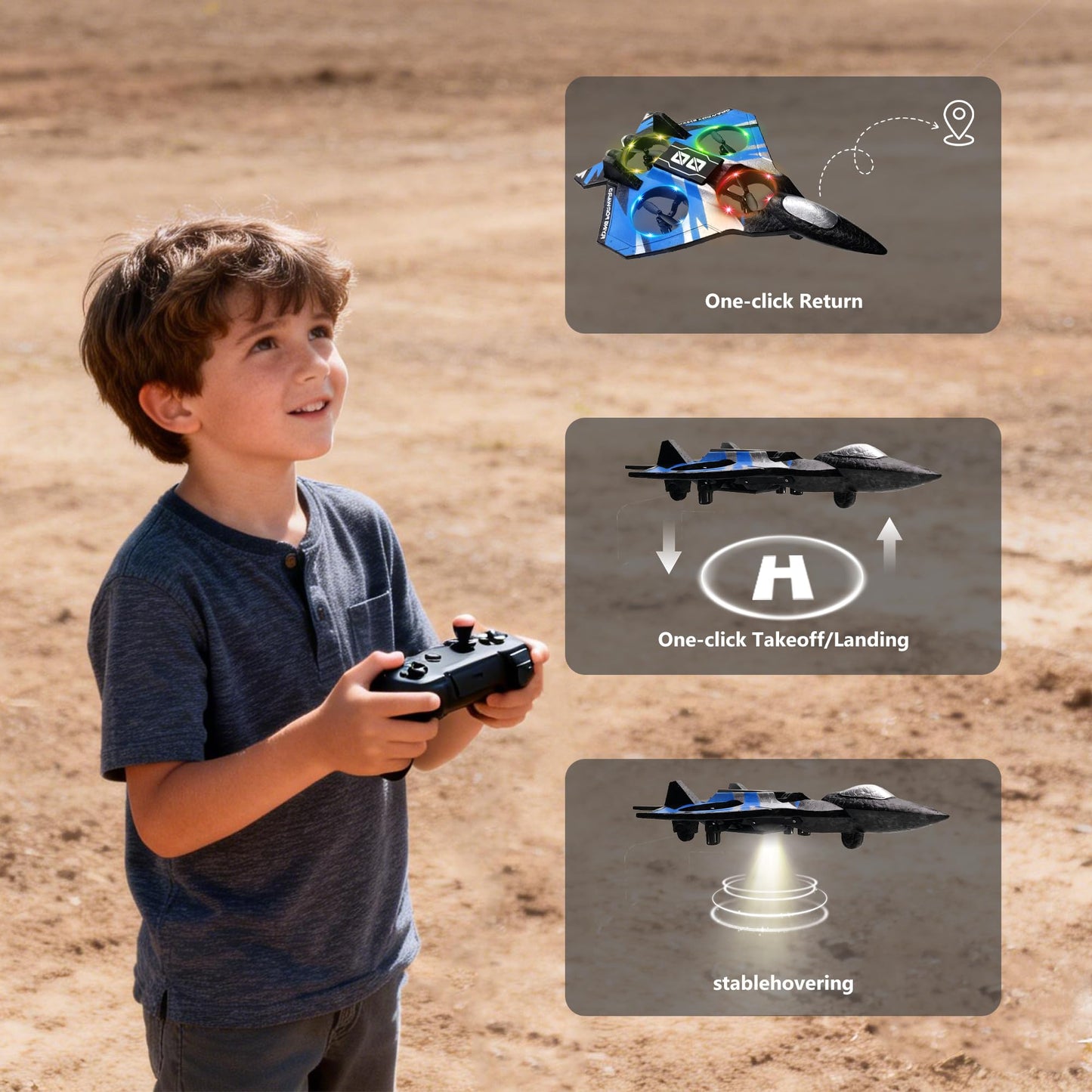 LEFEI Remote Control Airplane Drone with Light for Kids Adults,360° Flip Fighter Jet Helicopter Toys,Stunt Roll Planes Gifts for 6+ Boys (Blue)