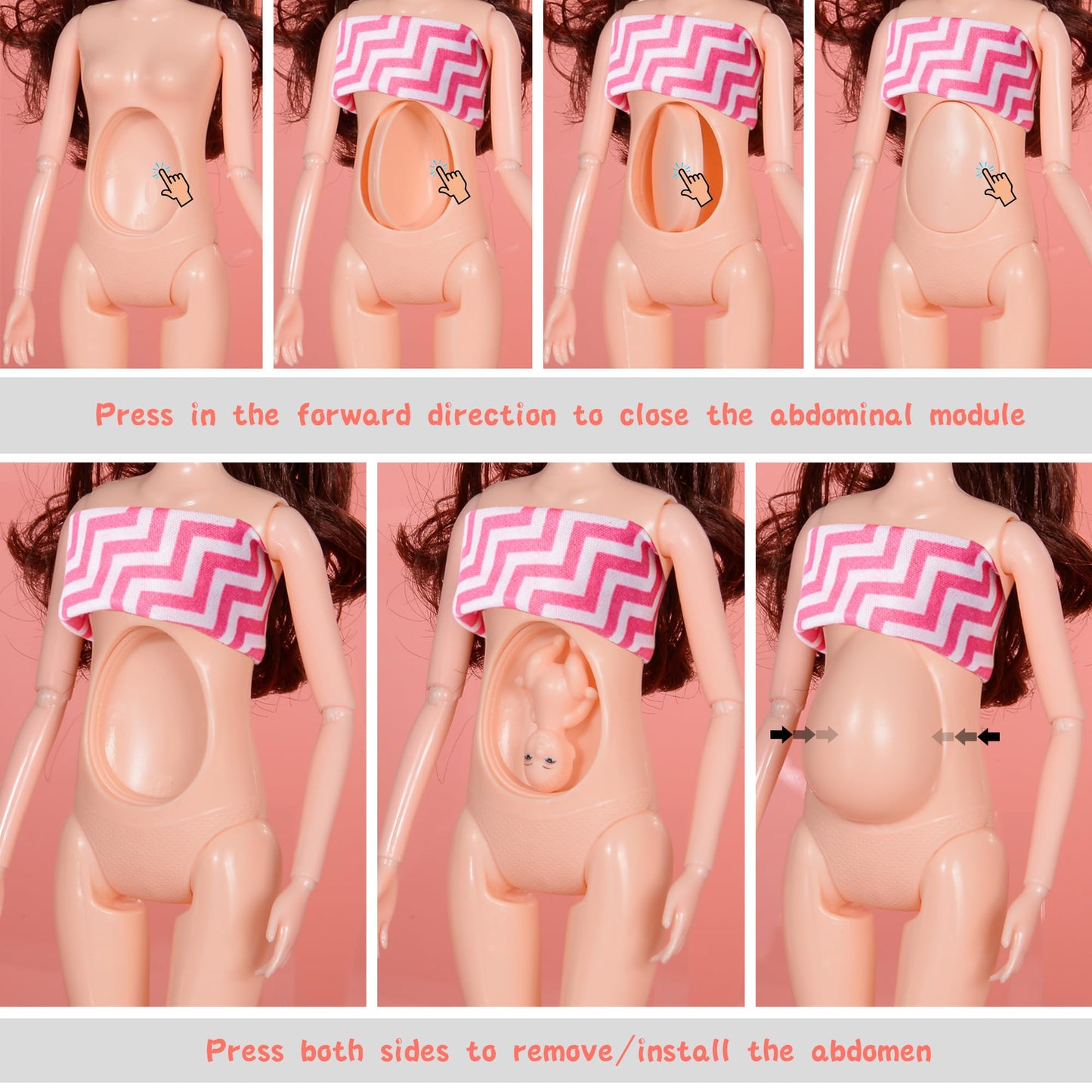 dollbie 3-Pack 11.5 inch Pregnant Dolls - Fashion Dolls with Interchangeable Pregnant and Normal Bellies - Includes 3 Dolls, 3 Dresses, 3 Babies