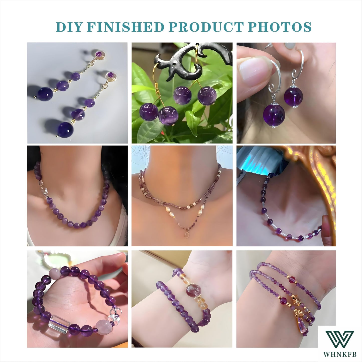 WHNKFB 8mm 50PCS Natural Amethyst Round Beads, Smooth Polished Loose Purple Crystal Beads for Jewelry Making Craft - 4mm 6mm 8mm 10mm Options with Free Elastic Cord