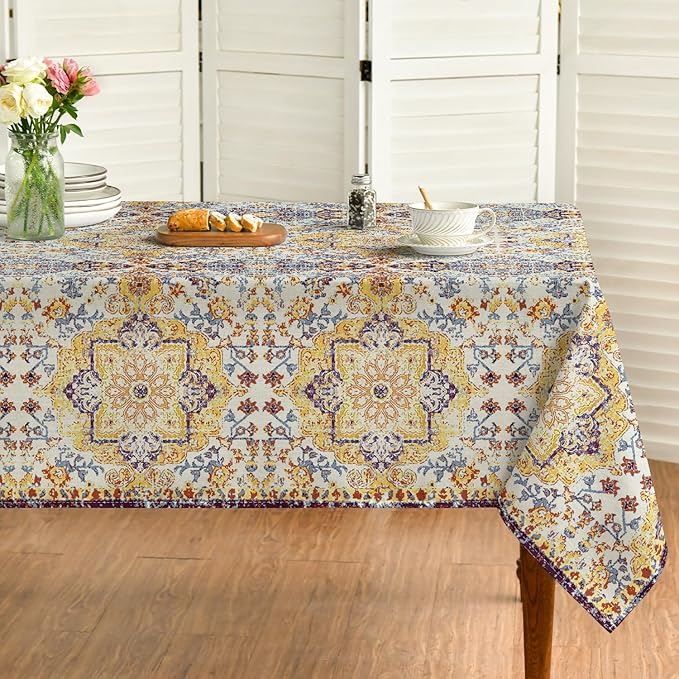 Horaldaily Boho Bohemia Style Tablecloth 60×140 Inch Rectangular, Yellow Vintage Country Rustic Farmhouse Magical Fall Orange Washable Seasonal Table Cover for Party Picnic Dinner Decor