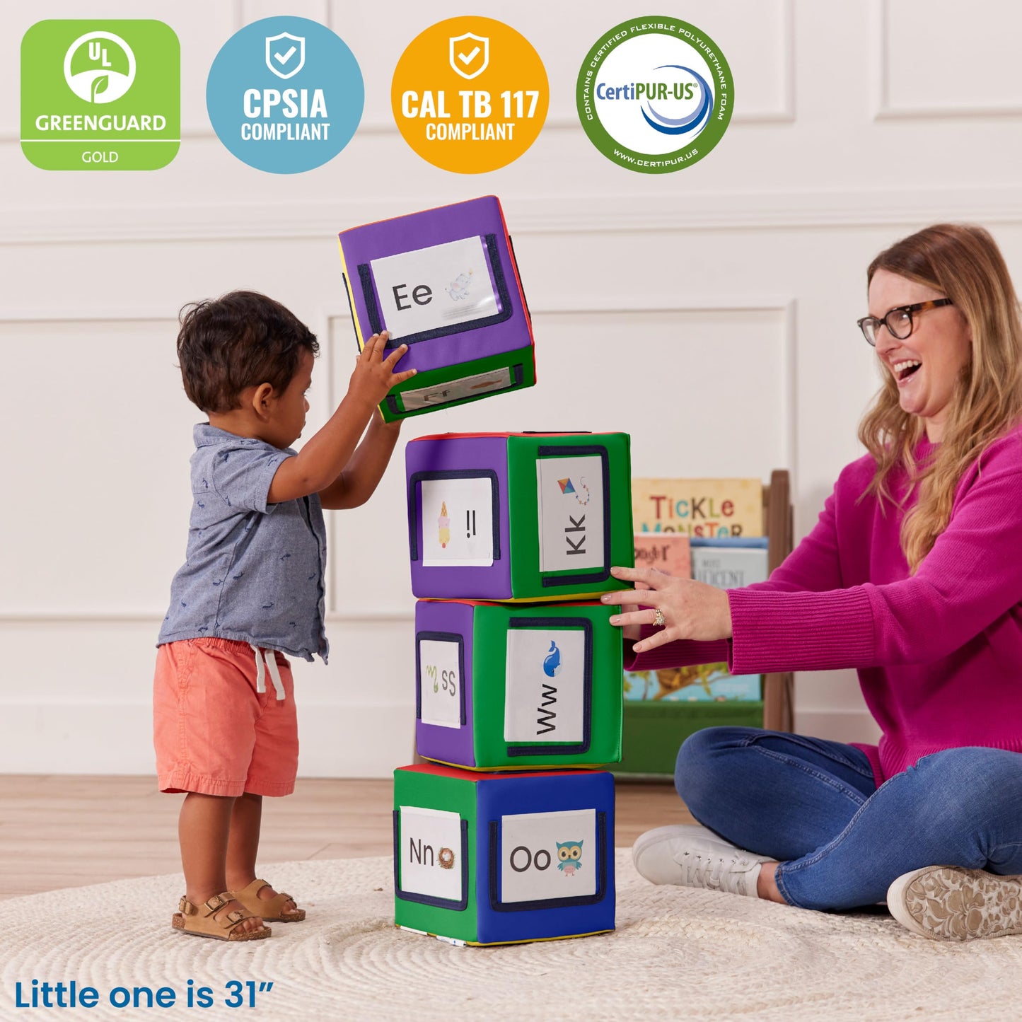 ECR4Kids SoftZone Picture Me Building Block Playset, Stacking Cubes, Assorted, 4-Pack