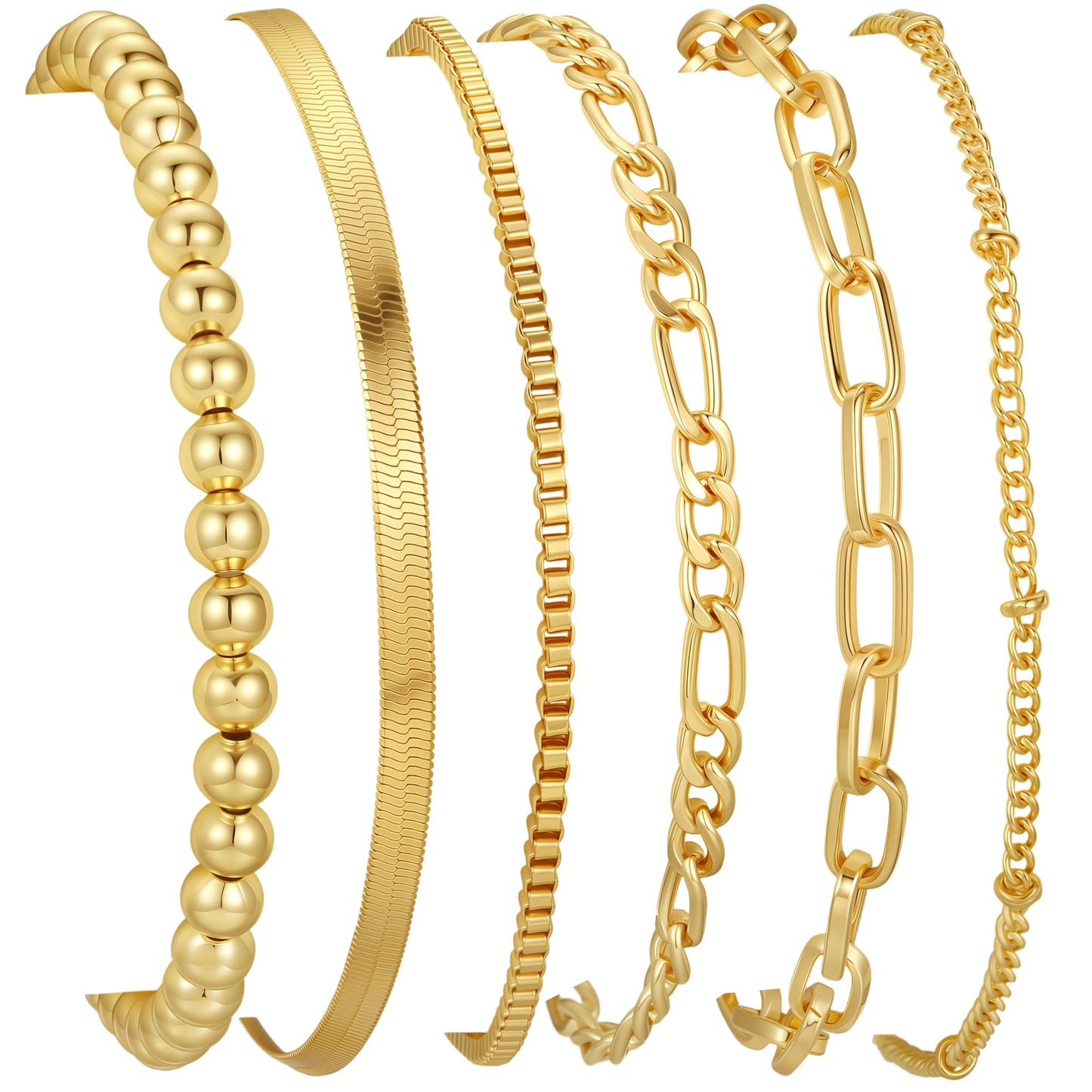 Mujahid Gold Bracelets for Women Waterproof, 14K Gold Plated Bracelets Stack Adjustable Jewelry Set for Gifts;Trendy Thin Dainty Stackable Cuban Link Paperclip Chain Bracelet Pack Fashion Accessories