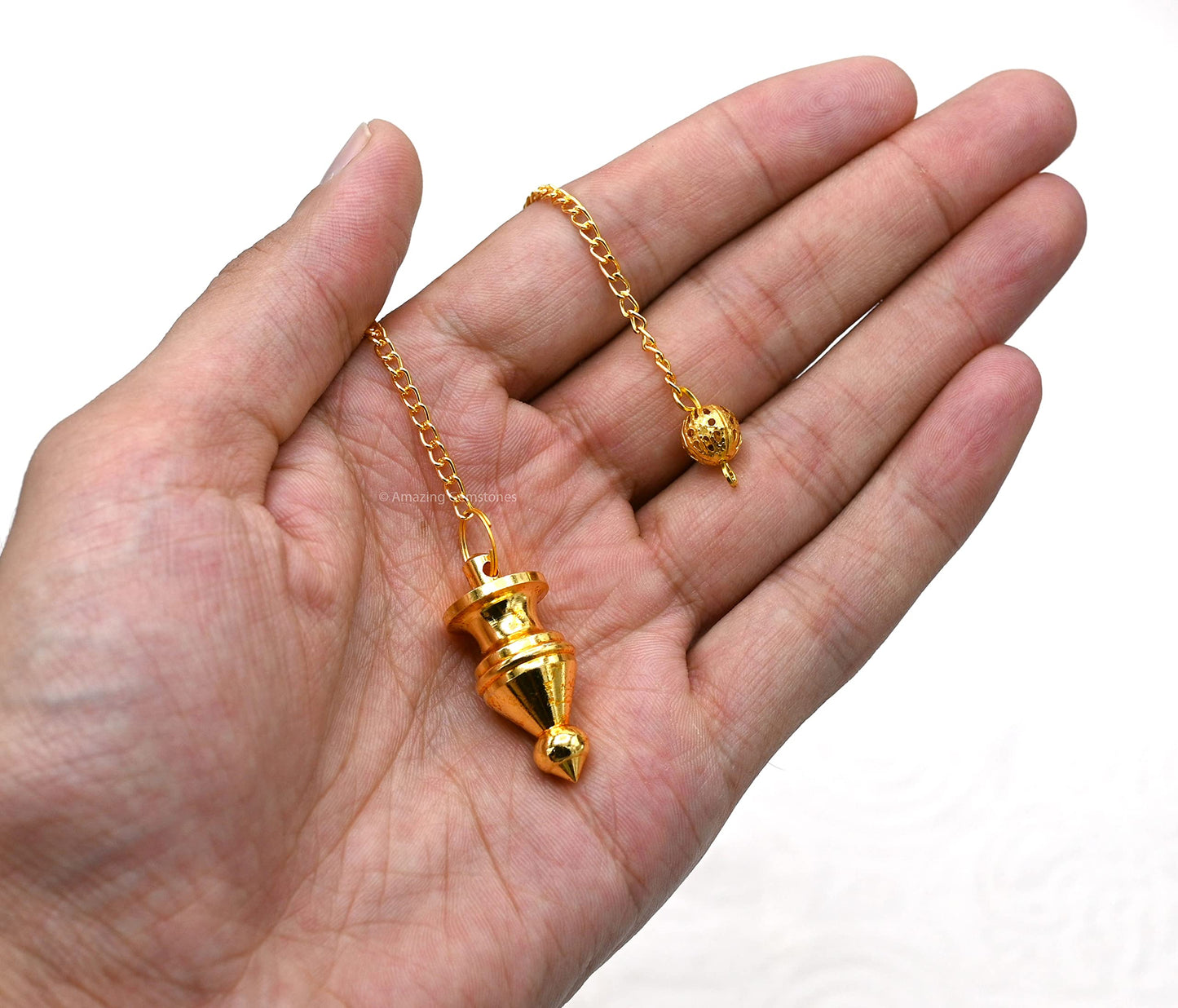 Amazing Gemstone Healing Metal Pendulums for Divination, Gold Ring Pointed Cone Steel Copper Pendulum High Energy Pendulo de Bronce Pendulos de Mesa MP11