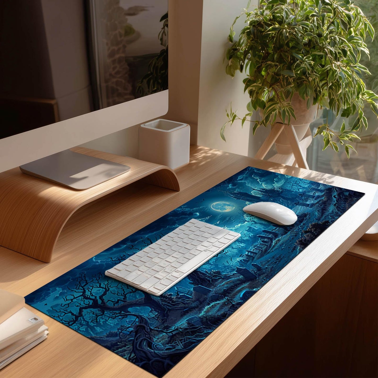 HOMETITUTE Large Mouse Pad 31.5x11.8 Inch Gaming Mousepad Moonlit Graveyard Night Art Non-Slip Keyboard Desktop Protector Mat XL Mouse Pad for Home Office Laptop Wireless Mice Accessories