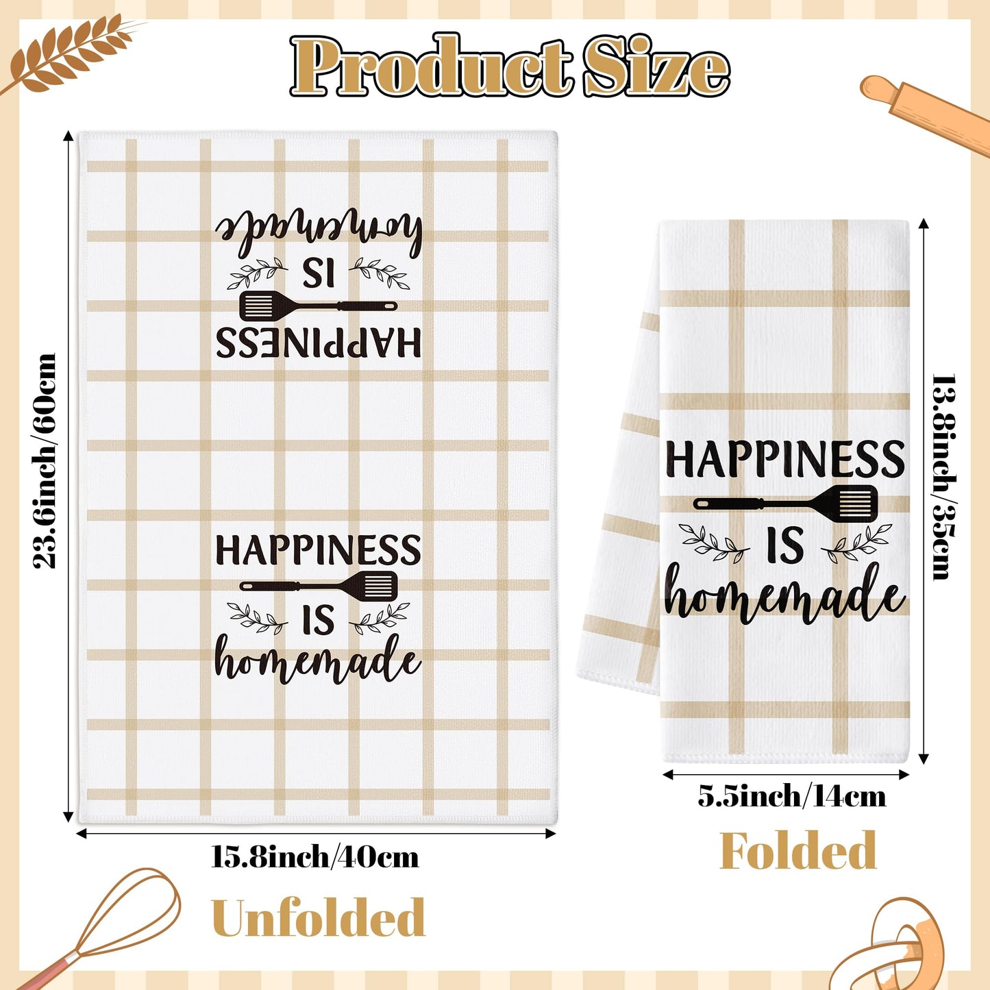 GROBRO7 Sweet Home Hand Towel - 6Pcs Funny Happiness is Homemade Kitchen Dish Towels Set Soft Polyester Towels Bathroom Farmhouse Decor for Home Dining Room Decor, Housewarming Gift for Hostess