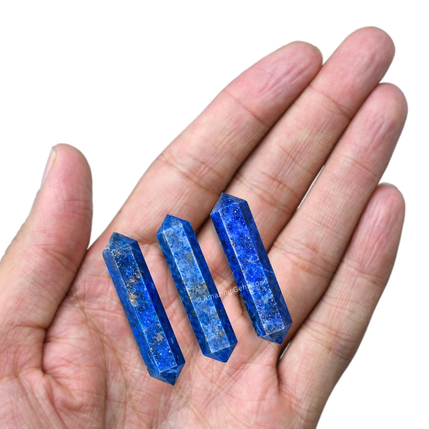 Amazing Gemstone Lapis Lazuli Crystal Points Bulk Healing Crystals & Stones - Pack of 3 Double Terminated Healing Wand Point Bulk Crystals for Crafts, Crystal Grid, DIY Work - Premium Crystals
