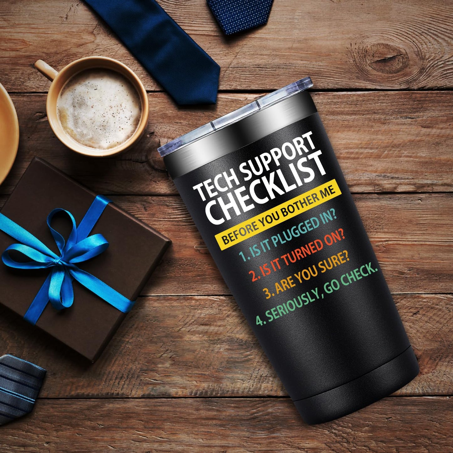 SpenMeta Tech Gifts for Men - Fathers Day, Birthday, Christmas Gift for IT Techies Guys, Geek, Computer Programmer - 20oz Tech Support Checklist Tumbler Cup