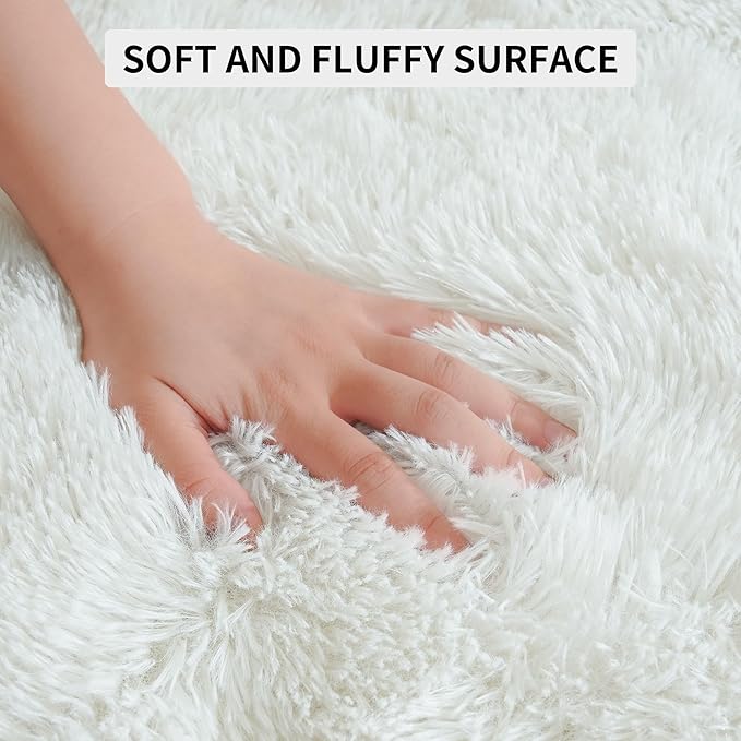 Tepook Super Soft Fluffy Rugs for Living Room, Area Rugs 8x10 for Bedroom, Modern Shaggy Rug Fuzzy Carpets for Kids, Plush Indoor Nursery Home Decor Rug with Non-Slip Bottom, Cream White
