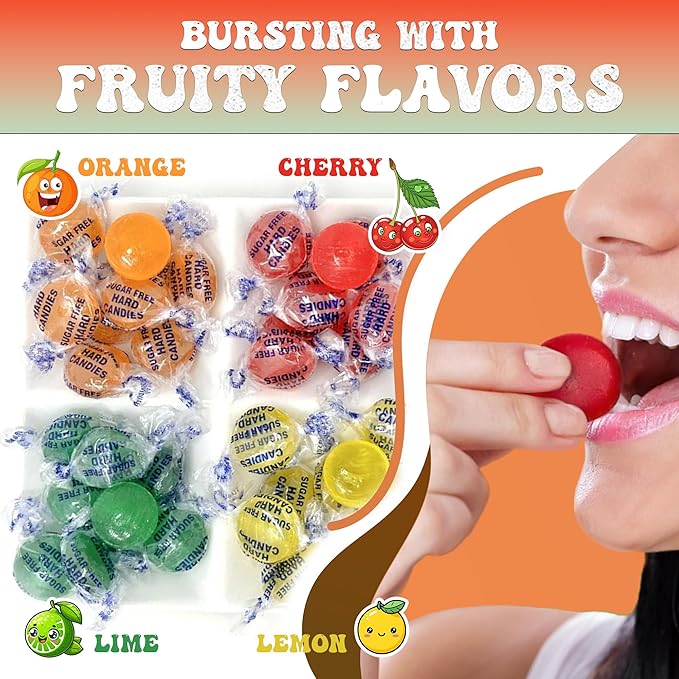 Sugar Free Assorted Fruit Flavors Hard Candy Variety Pack - 1lb Bag of Mima's Summer Mega Sale Hard Treats Individually Wrapped - Delicious Fruit Flavors Bulk Candy
