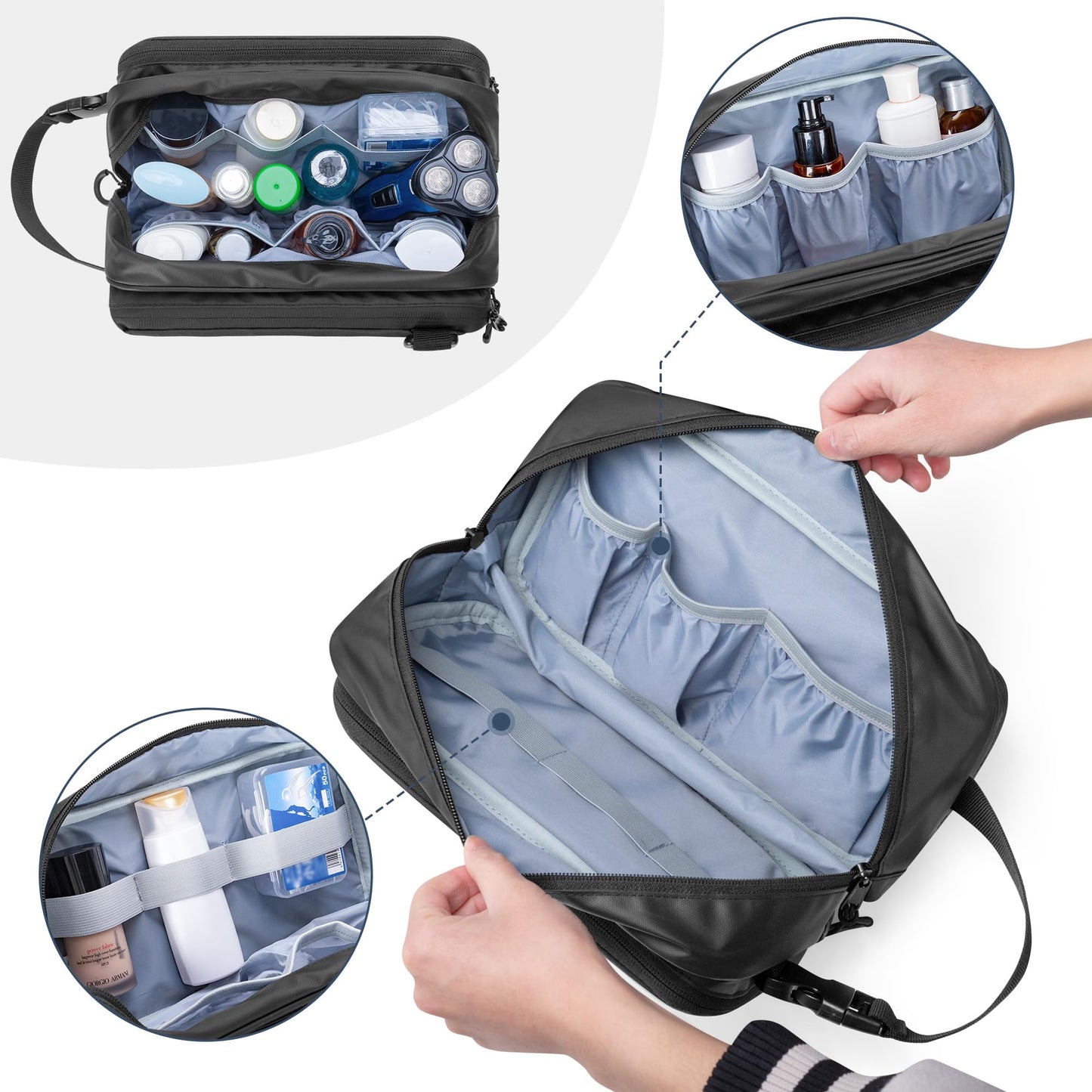 Prokva Toiletry Travel Bag for Men Tactical Hygiene Bag, Shaving Kit Toiletries Organizer Dopp Kit with Large Capacity, Black (Empty Bag Only)