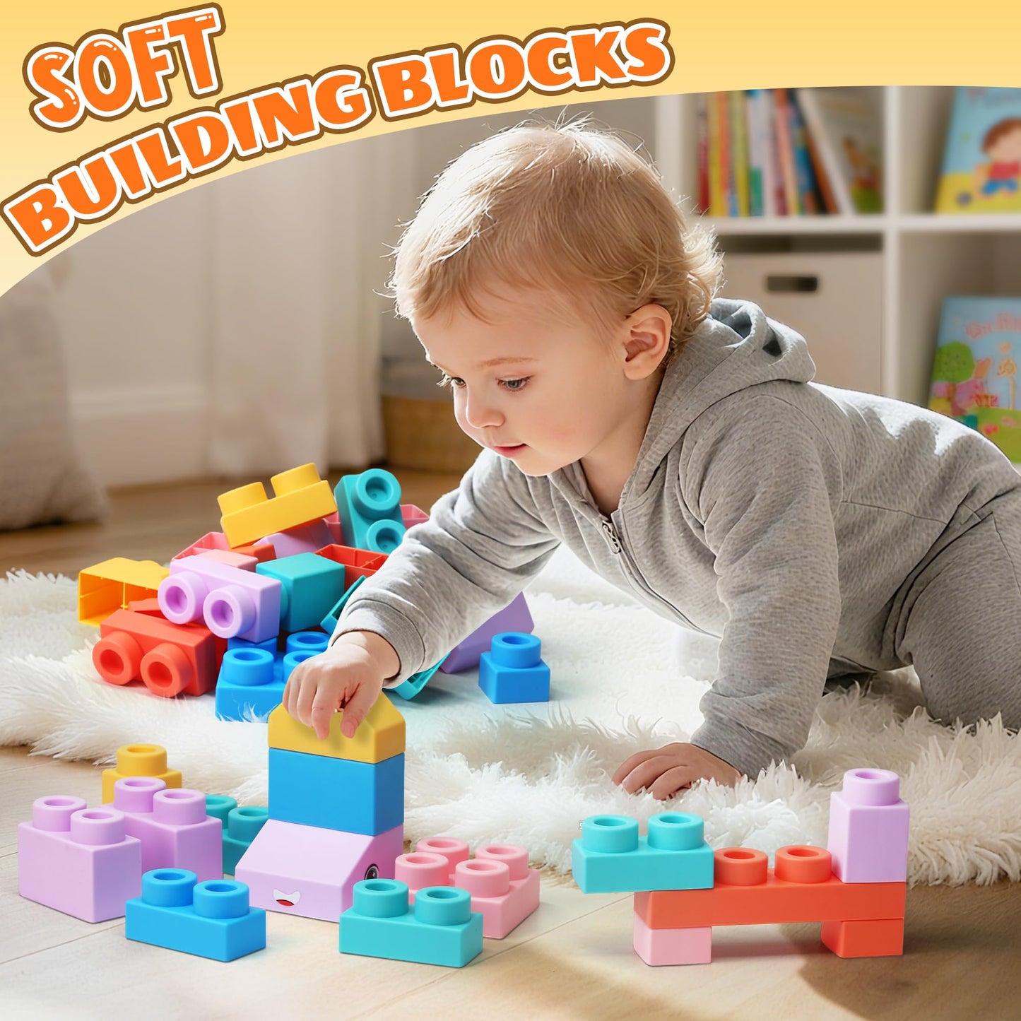 ZZXYPX 45pcs Soft Building Blocks for Toddlers - BPA-Free STEM Educational Toys Ages 18+ Months, Safe Preschool Learning Blocks for Creativity and Motor Skills Development
