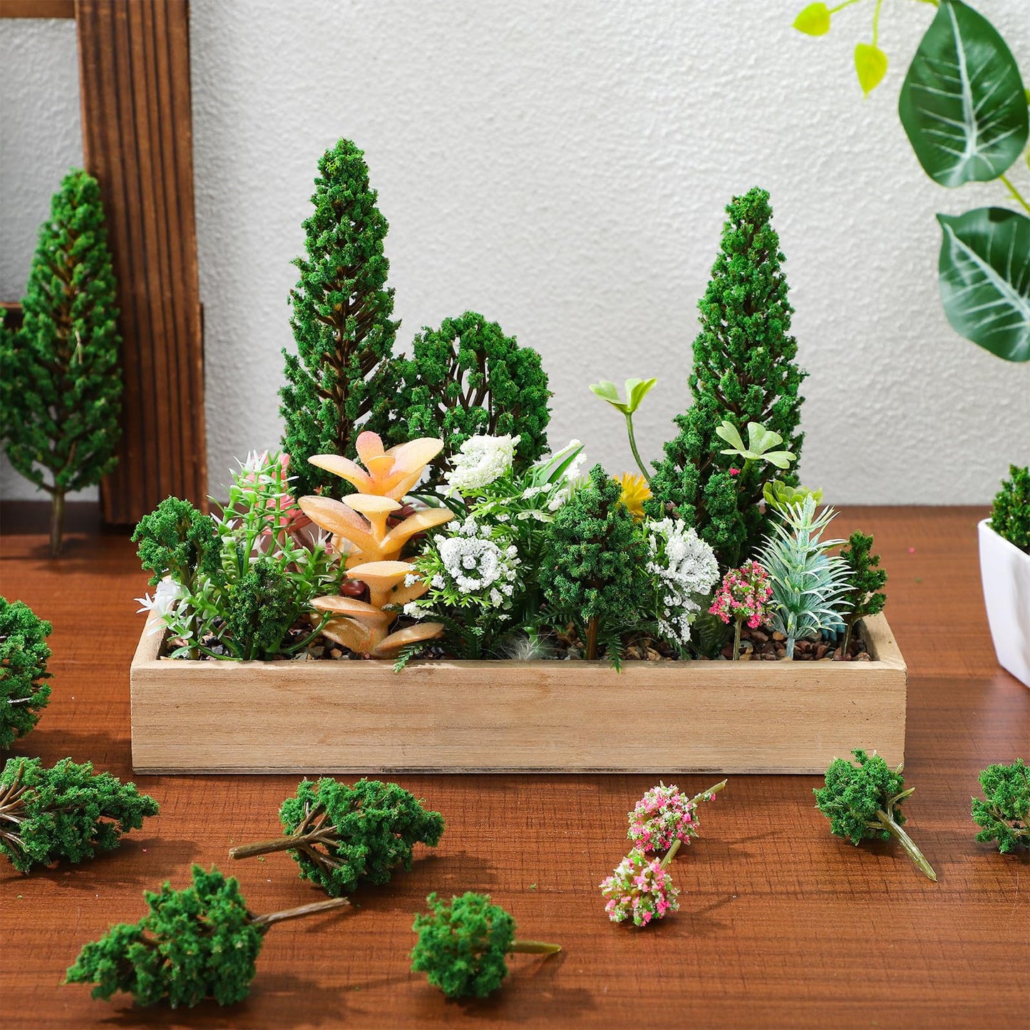 NUOBESTY Plastic Mini Model Trees Railway Pine Tree Model for Diorama Sand Table Landscape Decor Miniature Forest for Railroad Craft Building Cake Topper 38pcs