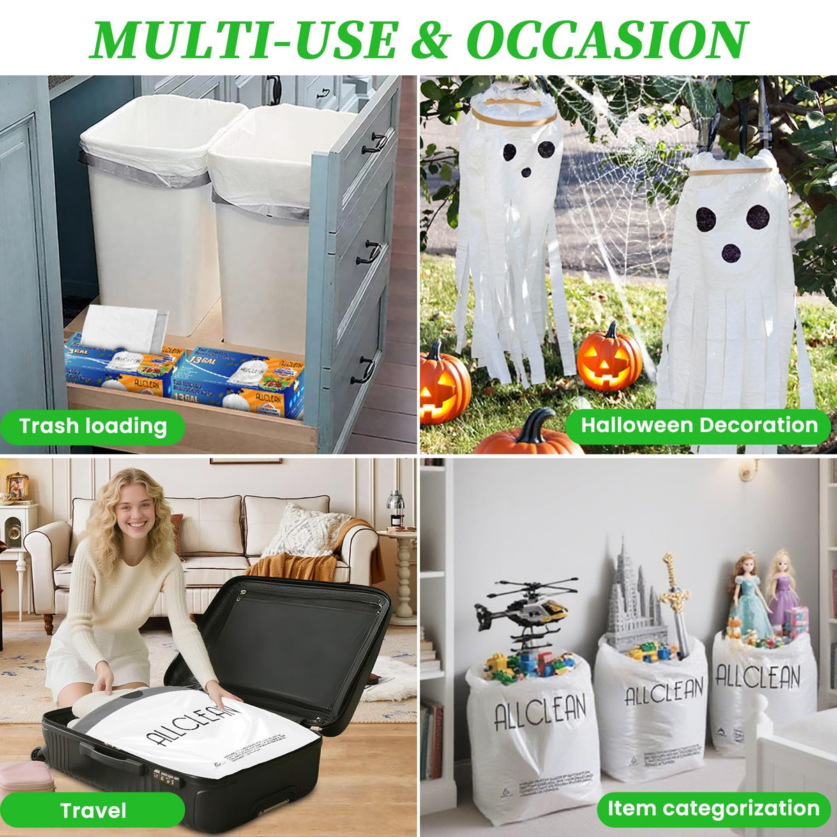Trash Bags 15 Gallon Tall Kitchen Drawstring Garbage Bag