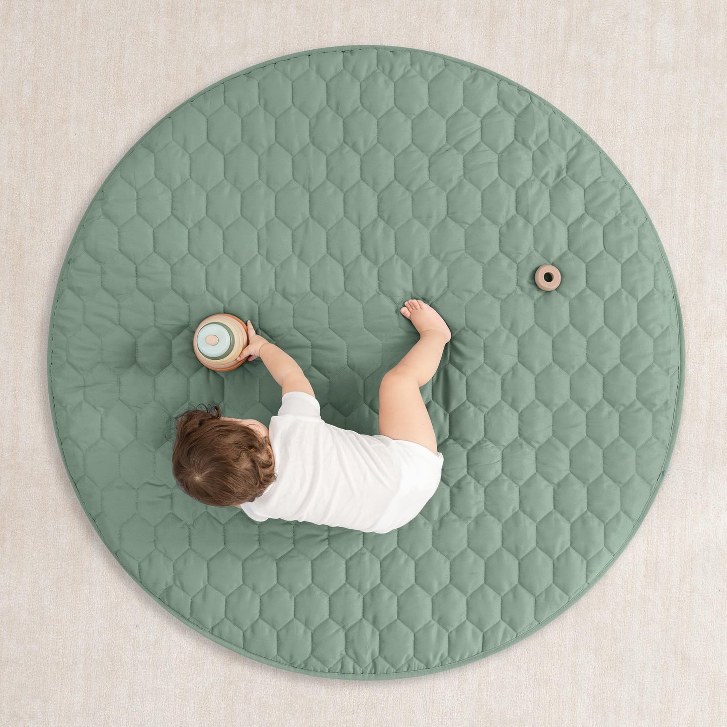 Comfy Cubs Round Kids Play Mat - Medium 48 inches Soft Quilted Baby Floor Mat with Non-Slip Bottom - Plush Design for Toddlers' Playtime - Comfortable and Durable - Fern
