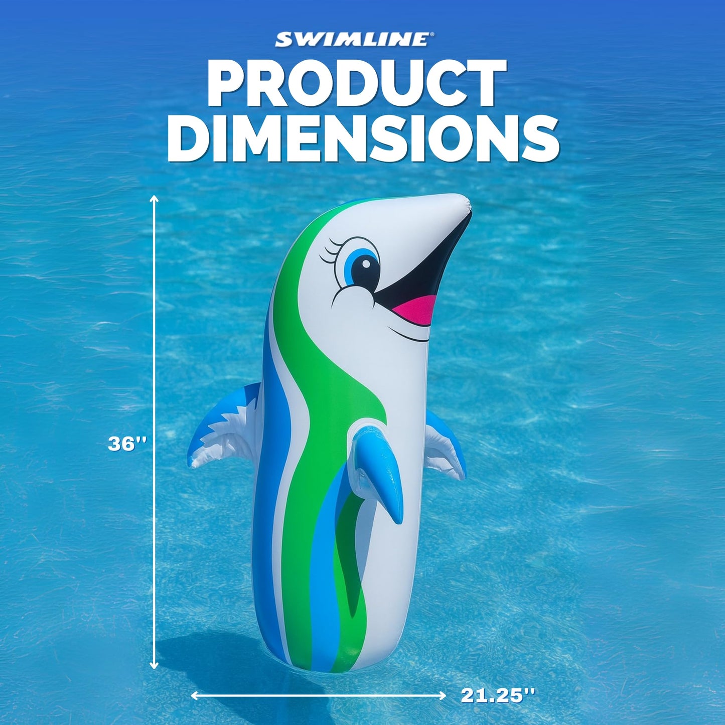 SWIMLINE Inflatable Bop Bag Pool Float – Fun Poolside Activity for Groups, Dancing Dolphin, Large 36"