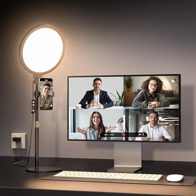 Ring Light with Stand for Zoom Meetings, 360° Rotate 10.5" Zoom Lighting for Computer Video Conference Light Desk Light, Full-Screen LED Lighting with Phone Holder for Live Streaming, Video Call