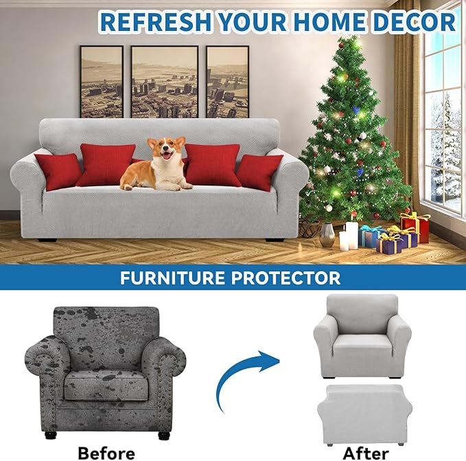 XINEAGE 2026 New Stretch Armchair Covers 1 Piece Chair Slipcovers Chair Protector for Living Room Thick Soft Chair Cover with Elastic Bottom Couch Cover for Pets Kids (31"-46", Silver Grey)