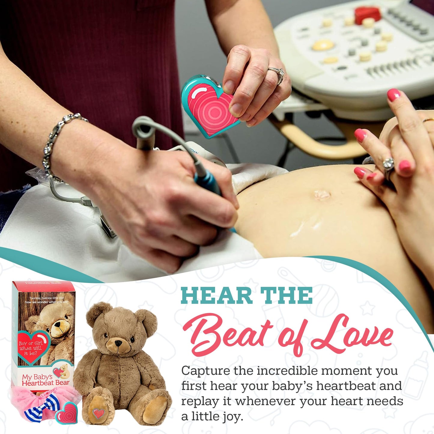 My Baby’s Heartbeat Bear, 20 Second Re-Recordable Digital Voice Recorder Plush Keepsake for Baby’s Heartbeat Memory, Pregnancy Keepsake (Not a Medical Device), Pink