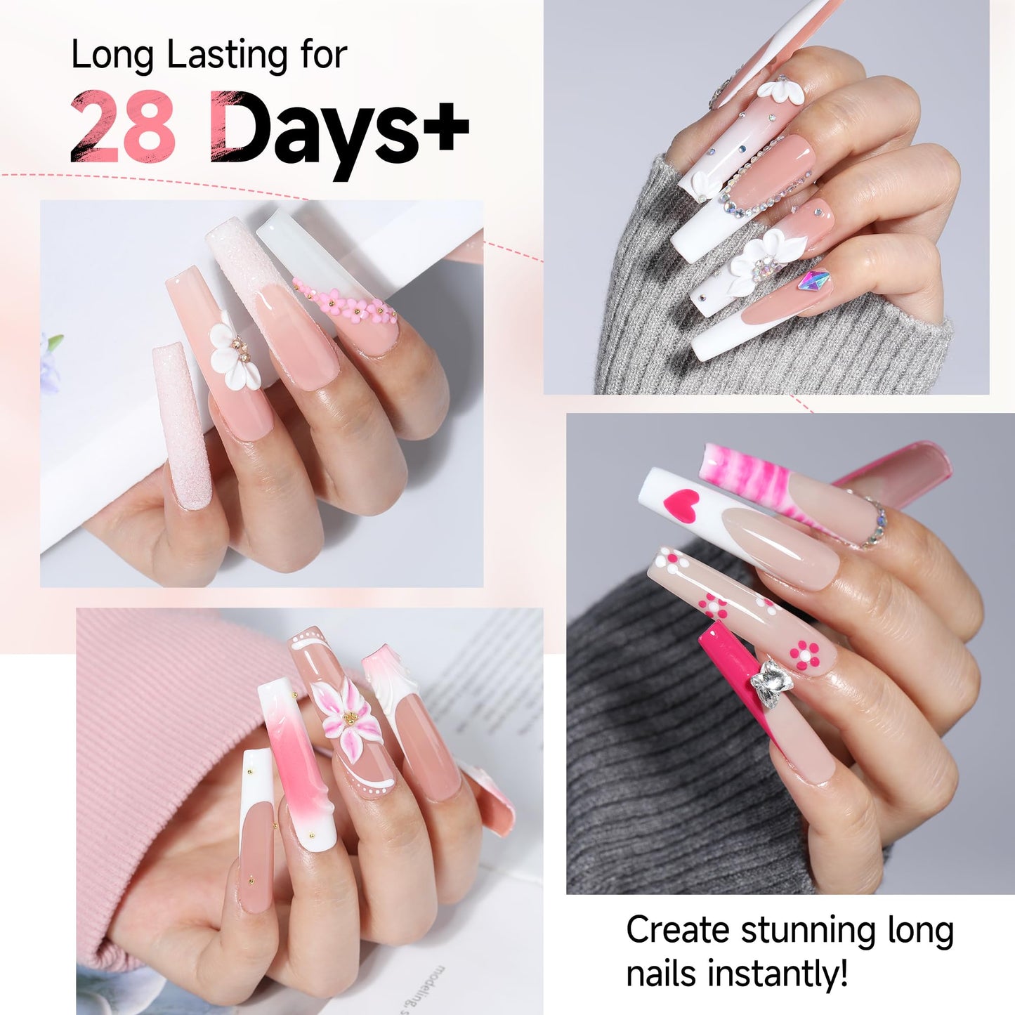 UNA GELLA Nail Tips Sqaure Extra Long Tapered Sqaure Nail Tips 504pcs XXL Clear Fake Nails Full Cover Square Gel Tips for Acrylic Nails Tips for Press on Nail Extensions Home DIY Salon 12 Sizes