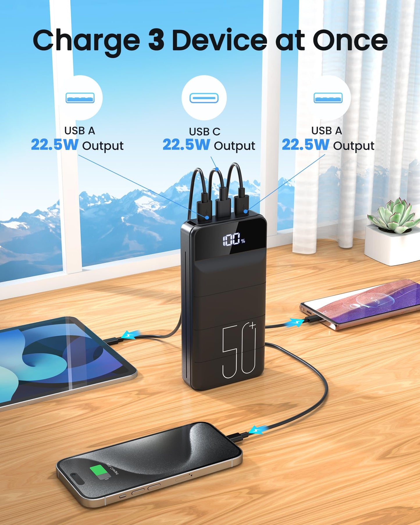 LOOPEAK Power Bank 50000mAh 22.5W Fast Charging Portable Charger, USB C Quick Charge with 3 Outputs & 2 Inputs, LED Display, Huge Capacity External Cell Phone Battery Pack for iPhone, Samsung, iPad