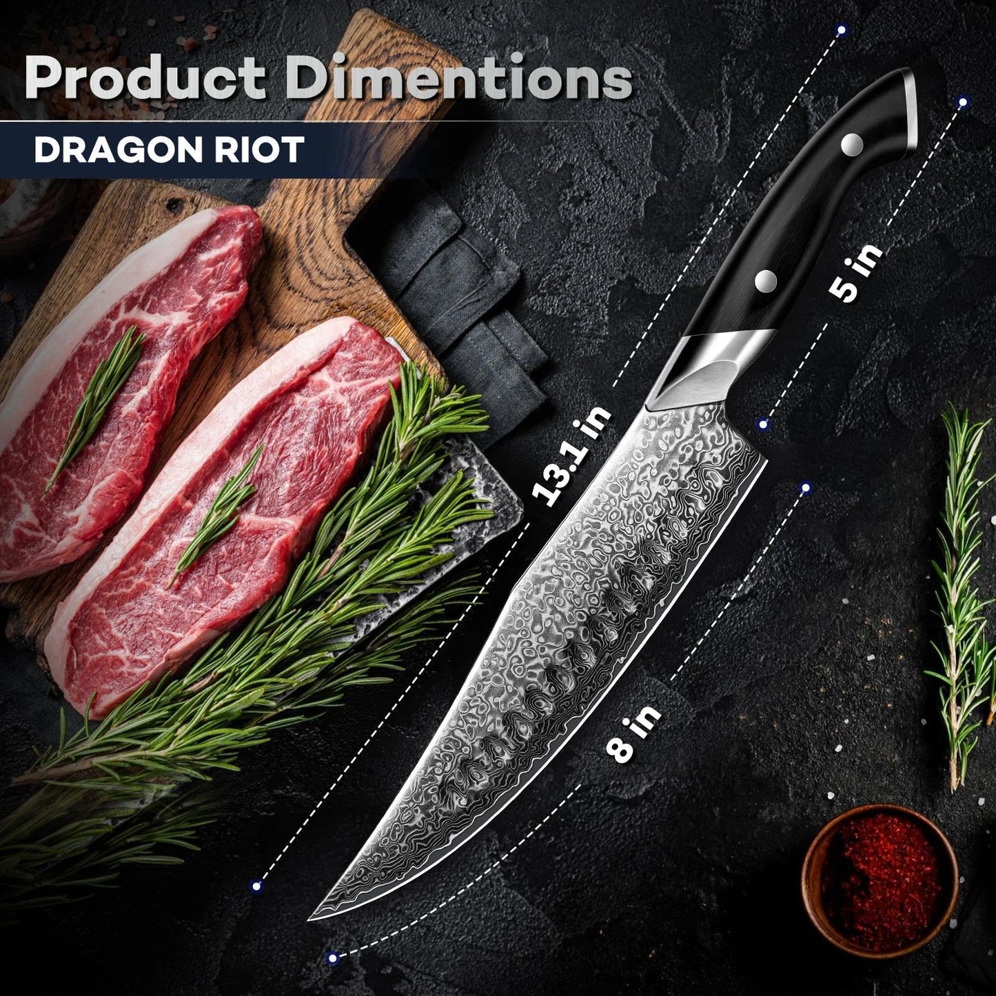 DRAGON RIOT Japanese Chef Knife, Damascus Kitchen Knife with VG10 Steel Core, Ultra Sharp Handmade Cooking Knives with Ergonomic Handle, Premium Gift Box for Mon and Dad