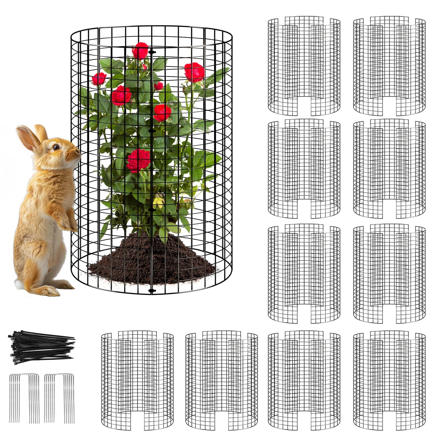 10 Pack Plant Protector from Animals, Wire Mesh Plant Cages for Garden – Sturdy Metal Plant Protectors to Keep Rabbits, Squirrels, and Animals Out– Ideal for Flowers, Outdoor Plants (13'' x 13'')