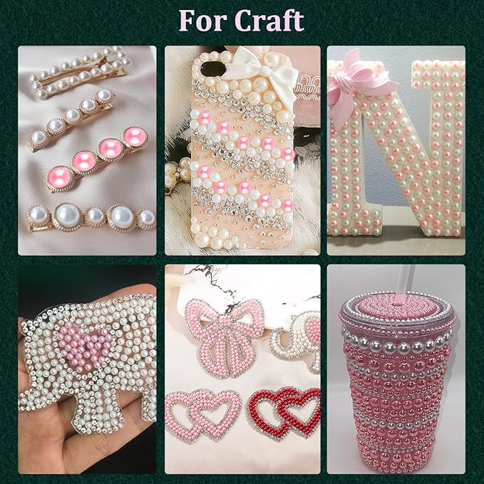 Belleboost Flat Back Pearls Kits 3 Boxes of Flatback Pink Half Round Pearls with Pickup Pencil and Tweezer for Home DIY and Professional Nail Art, Face Makeup and Craft