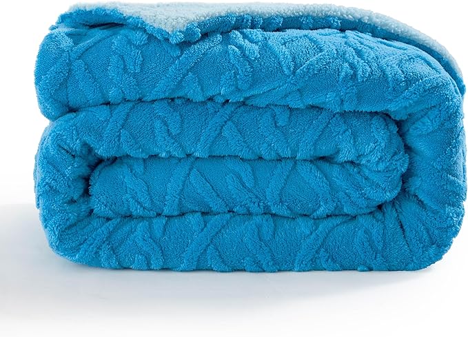 Bedsure Sherpa King Size Blanket for Bed- GentleSoft Fleece Fluffy & Cozy Cable Jacquard Tufted for Women Gift, Thick and Warm Blankets for Winter, Horizon Blue, 108x90 Inches