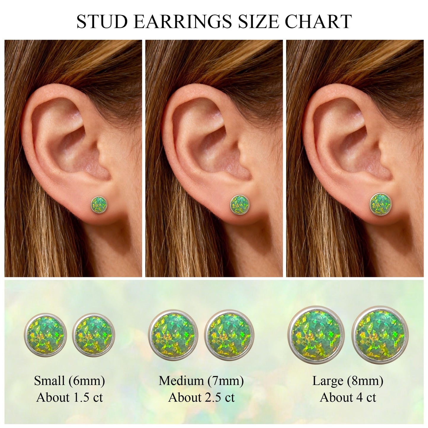 JiayangJY Silver Green Fire Opal Stud Earrings for Women Sterling Silver Round Shape 8mm Opal Earrings with Push Back