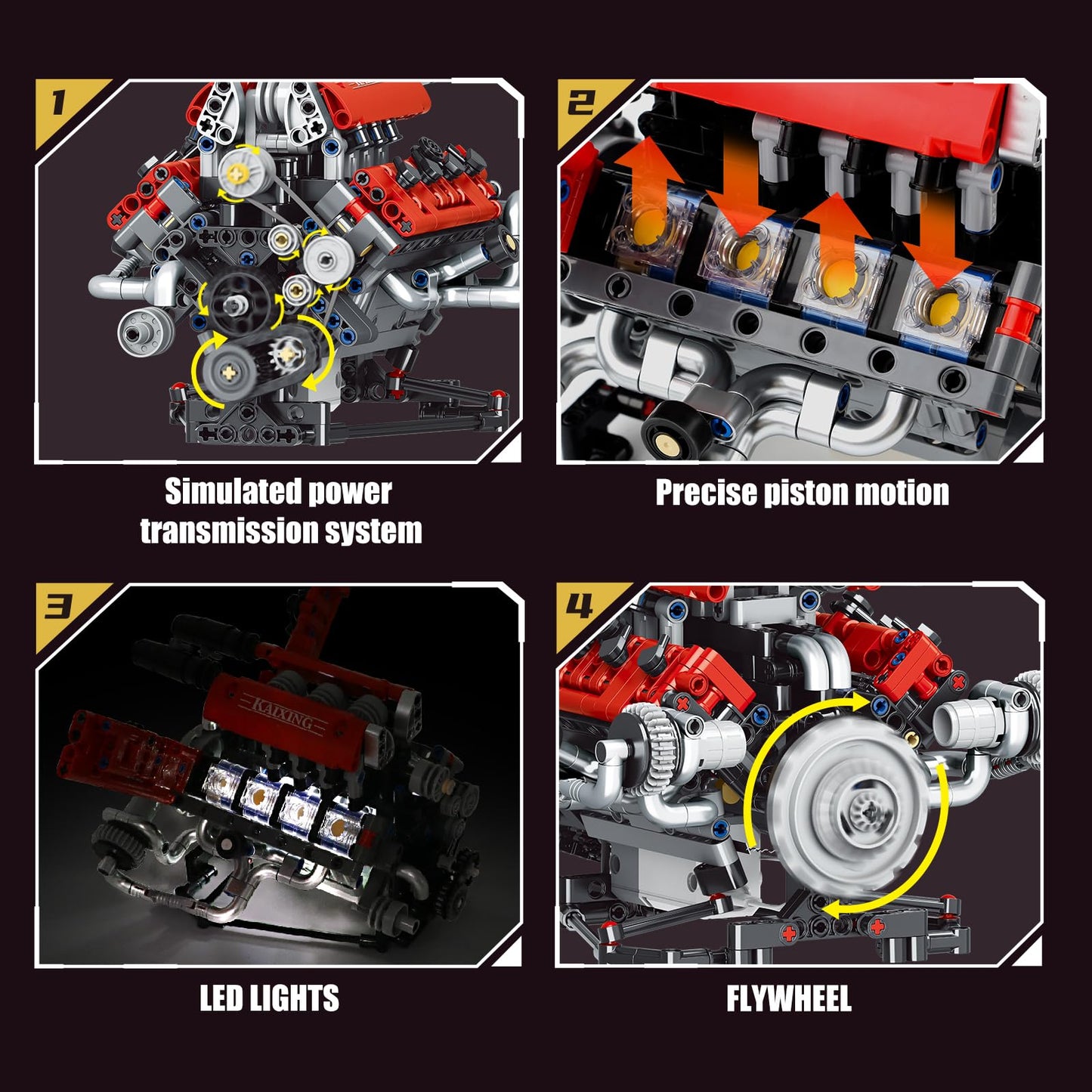 OWNONE 1 V8 Engine Model Kit that Work - 8-Cylinder Visible Engine Building Blocks Set with Motor, LED Light & APP Control - Build Your Own Engineering Kit, STEM Project for Adults & Kids (660 PCS)