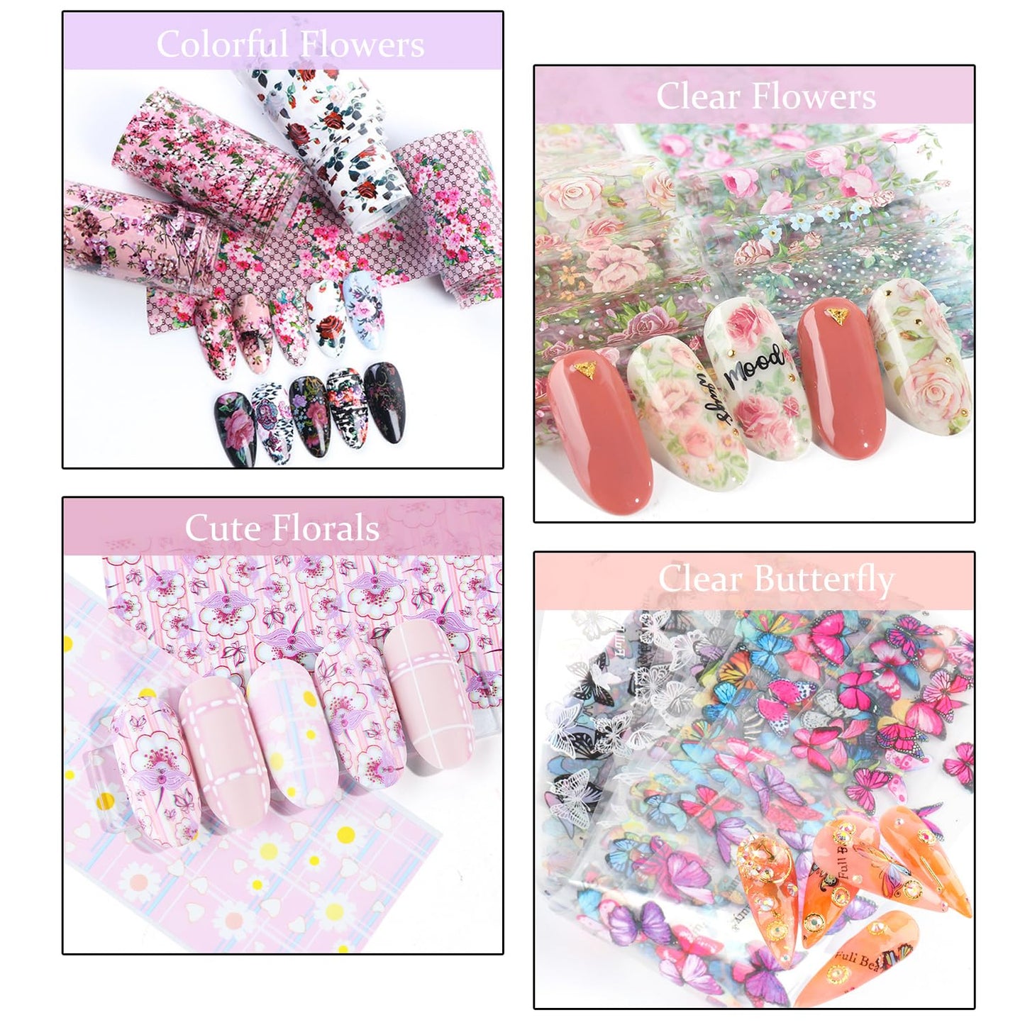 GZMAYUEN 100 Sheets Nail Foil Transfer Sheets, 4 * 20CM Lace Flower Leopard Print Nail Foil Transfer Sticker Kit, 1 Pcs Nail Art Engraving Pen Silicone Pen