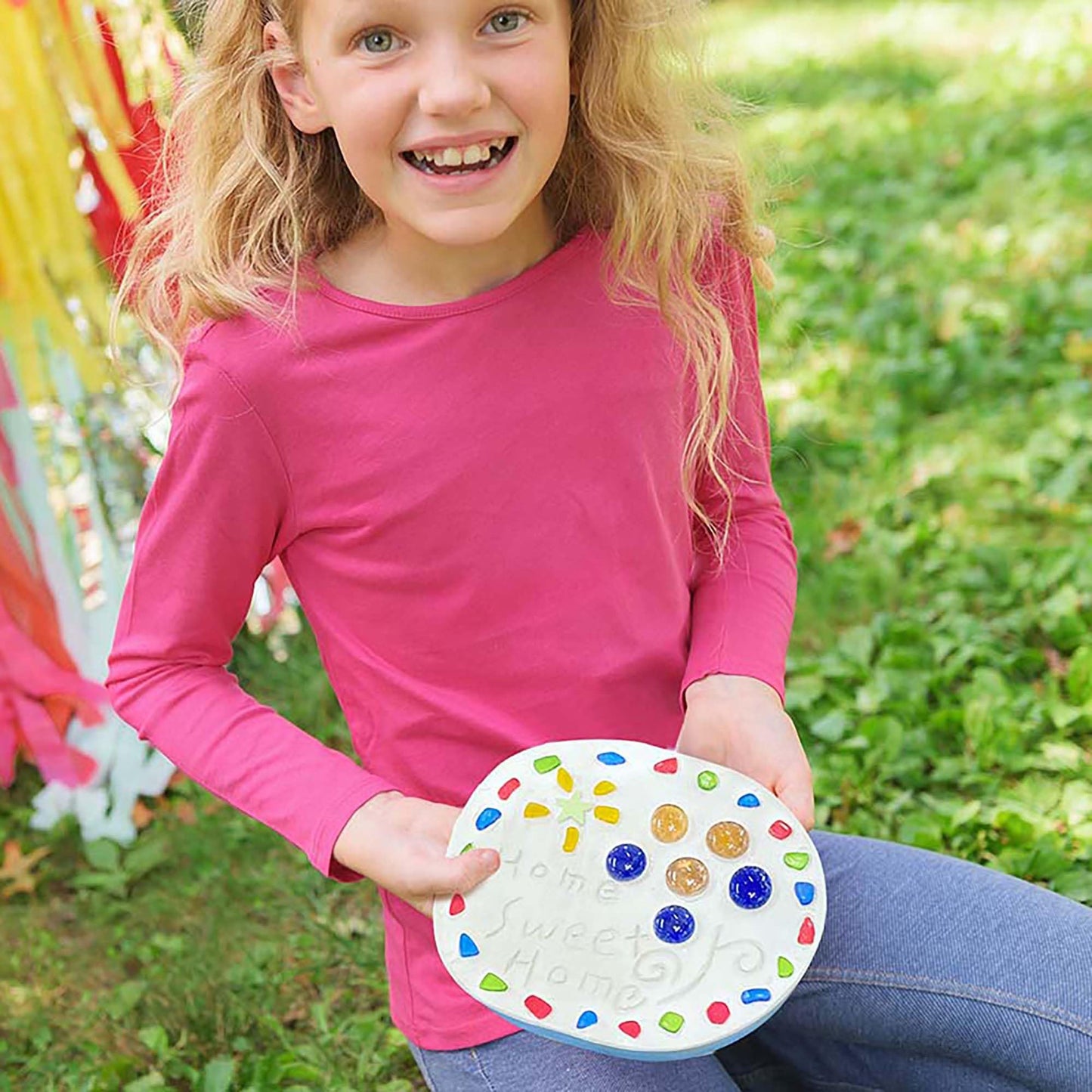 4M: Make Your Garden: Stepping Stone - DIY Ceramic Yard Decor Kit, All-in-1 Art & Craft Set, 7.5" Mold, Decorate W/Beads-Glitter-Stones, Kids Ages 8+