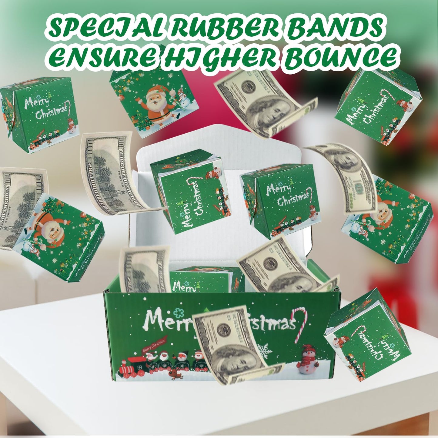 Surprise Gift Box Explosion for Money, Unique Folding Bouncing Red Envelope Gift Box with Confetti, Cash Explosion Luxury Box for Birthday Anniversary Valentine Proposal - Green Christmas