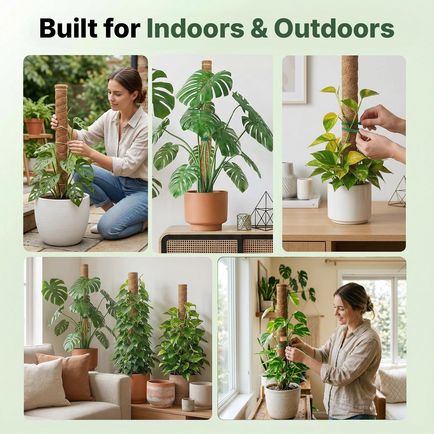 4 Pack 16" Moss Pole Monstera Plant Support - Stackable up to 48" - Plant Stakes for Indoor Climbing Plants Potted - Tall Coco Coir Pole Sticks & Accessories for Monstera, Pothos & Philodendron