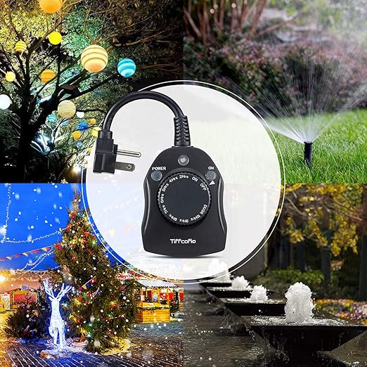 TiFFCOFiO Outdoor Timer Outlet, Dusk to Dawn Light Sensor Timer Weatherproof, 2 Grounded Outlets for Halloween and Christmas Lights, 15A 1/2HP, ETL Listed