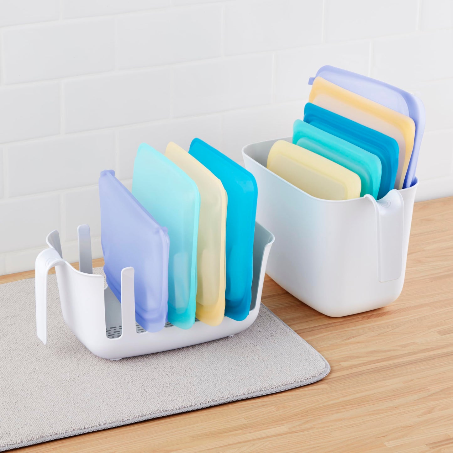 YouCopia Dry&Store Reusable Bag Drying Rack and Bin Set, Silicone Bags Organizer and Storage
