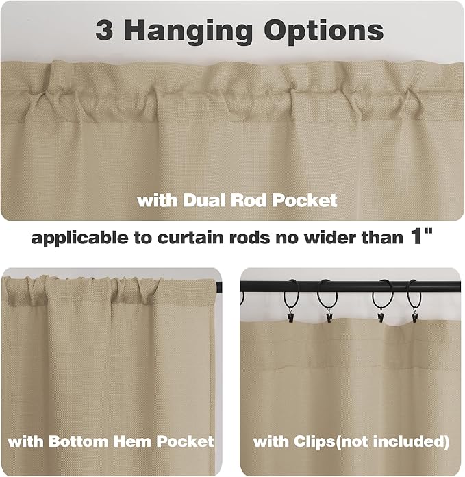 Chyhomenyc Camel Curtains 45 Inch Length 2 Panels, Faux Linen Textured Semi Sheer Light Filtering Soft Airy Rod Pocket Window Treatment Drapes for Living Room Bedroom, Each 30" Wx45 L