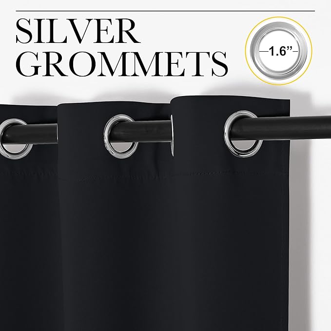 NICETOWN Black Out Curtain Panels - Home Decoration Thermal Insulated Solid Grommet Blackout Curtains/Drapes for Hall/Dining Room (Set of 2, 42 inches by 95 Inch, Black)