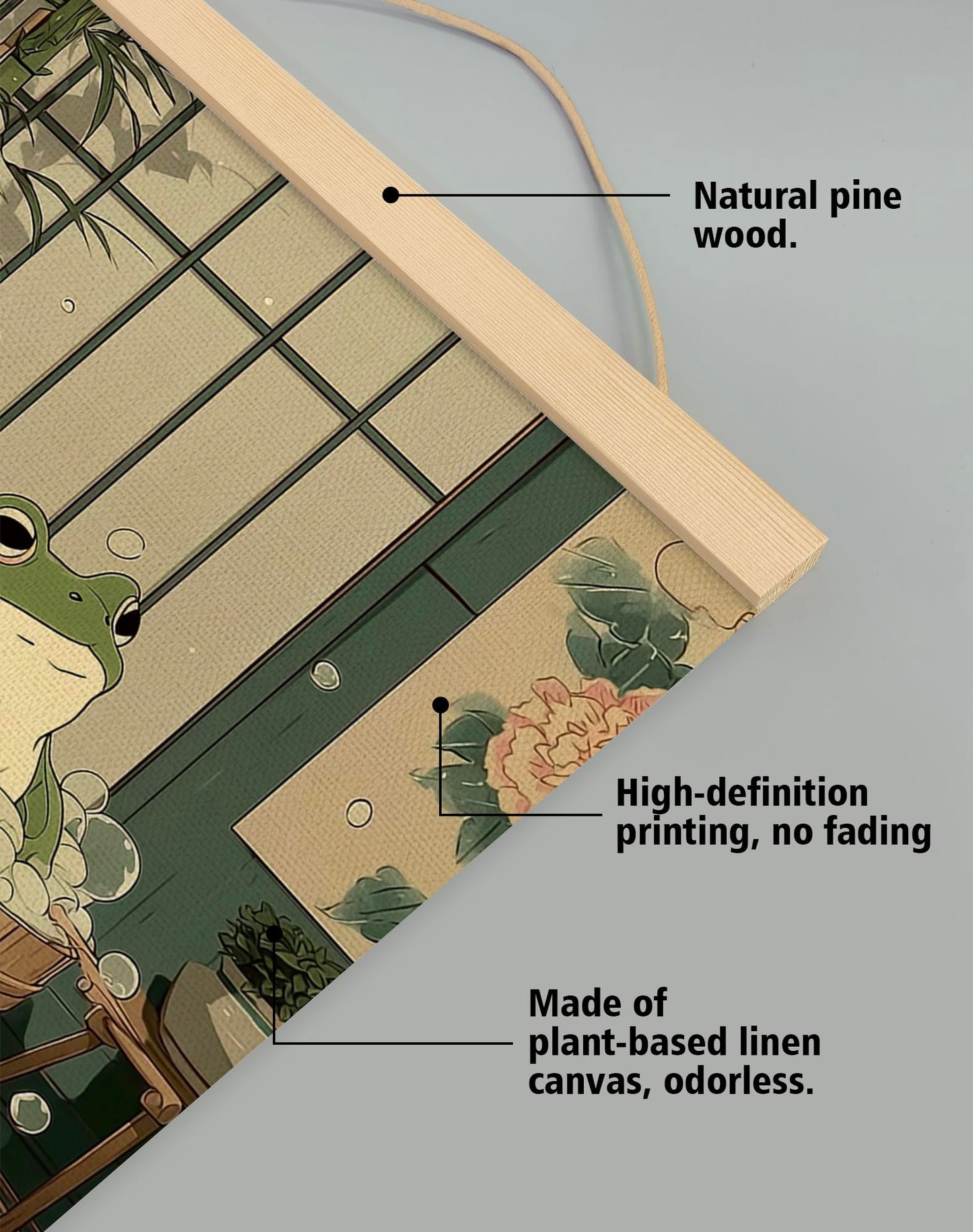 Relaxing Frog BathWall Art Decor Poster 18.5x14 Inch, Cute Animal Bathroom Linen Canvas Print, Japanese Style Bathroom Humor Soaking Frog Artwork for Restroom, Spa or Home Wall Decor(Green-Flog)