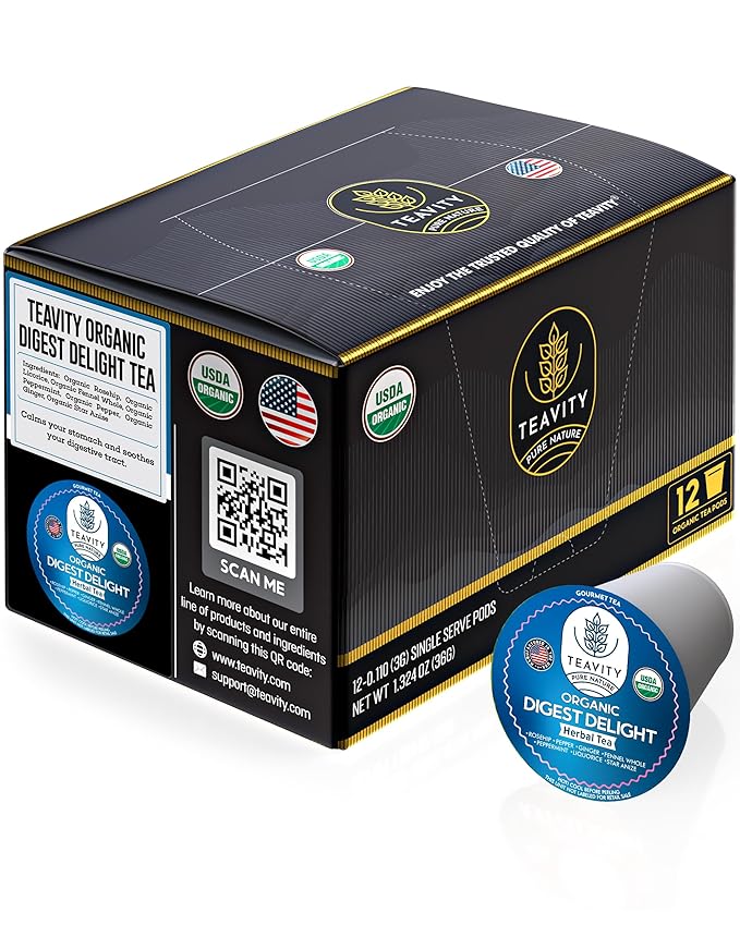 Organic Tea Pods with Ginger, Peppermint, Fennel, Licorice, & Rosehip Digest Delight by Teavity (12 Tea Pods)