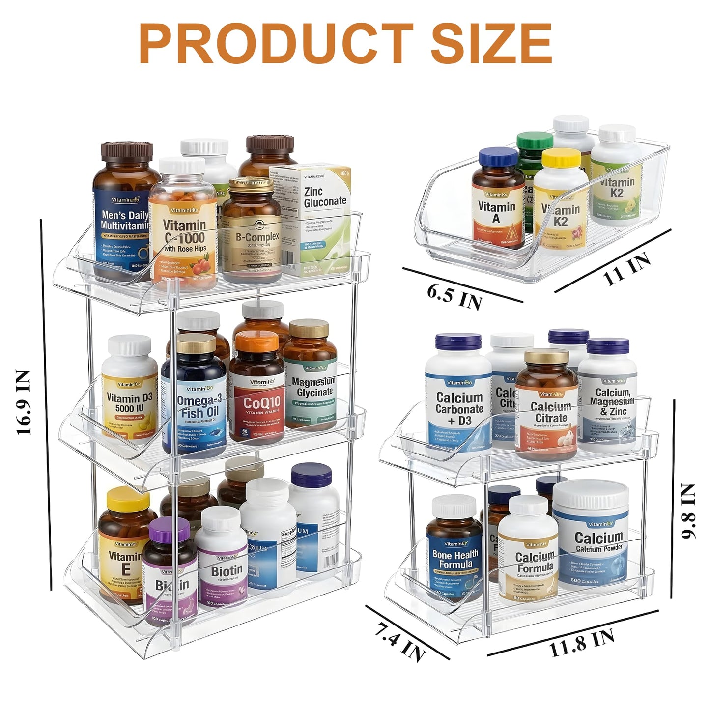 Wiojtry 2-Tier Vitamin Storage Organizer, Organizer for Vitamin Bottles And Medicine Bottle, Vitamin Bottle Organizer for Countertop, Bathroom Cabinet Storage Items Are Clearly Visible (2)