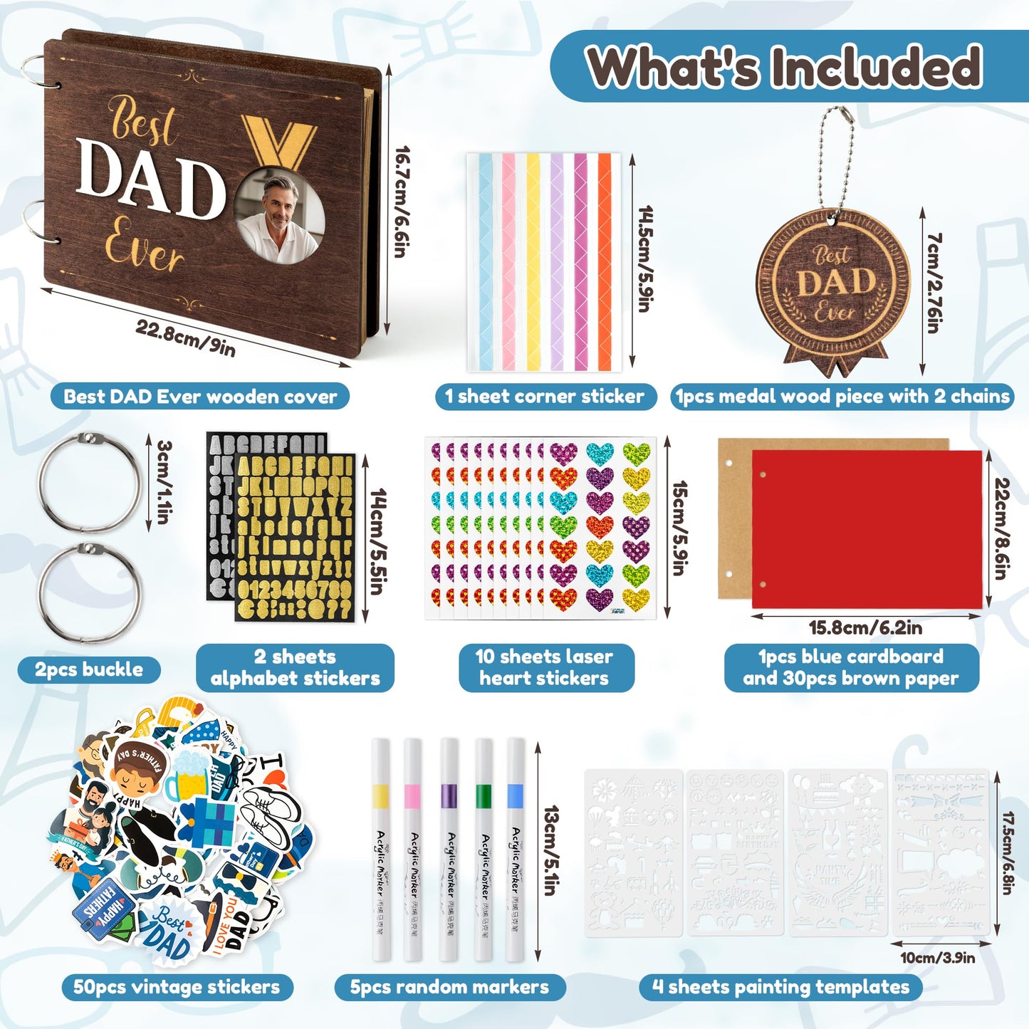 CY2SIDE Best Dad Ever Album Scrapbook - Father’s Day Wooden Scrapbook Craft Kit, DIY Photo Memories Book with 30 Pages Birthday Gift for Father’s Day, DIY Handmade Scrapbook Gift for Dad Grandpa