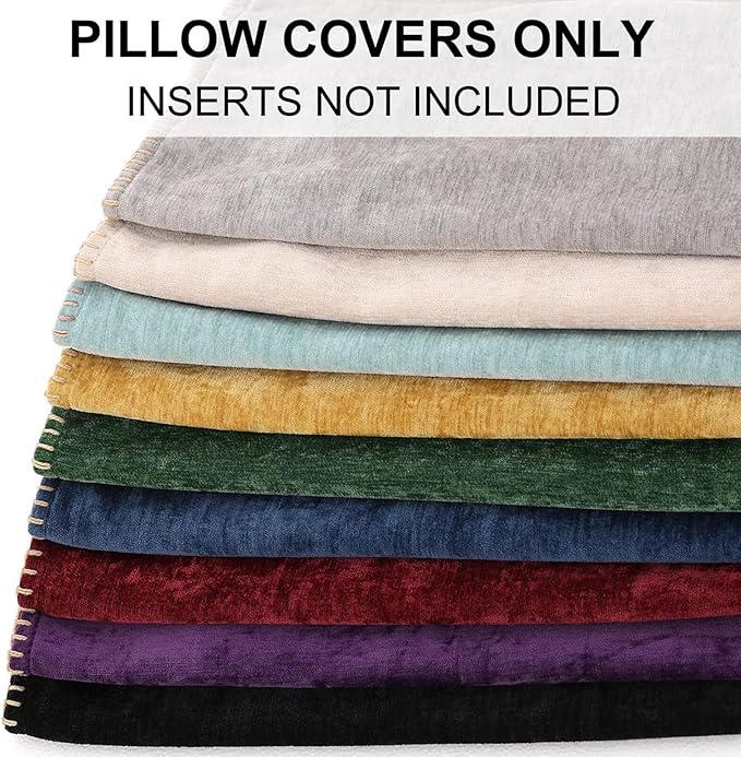decorUhome Chenille Soft Throw Pillow Covers 26x26 Set of 2, Farmhouse Velvet Neutral Decorative Euro Pillow Covers with Stitched Edge for Couch Sofa Bed Home Decor, Aqua Haze