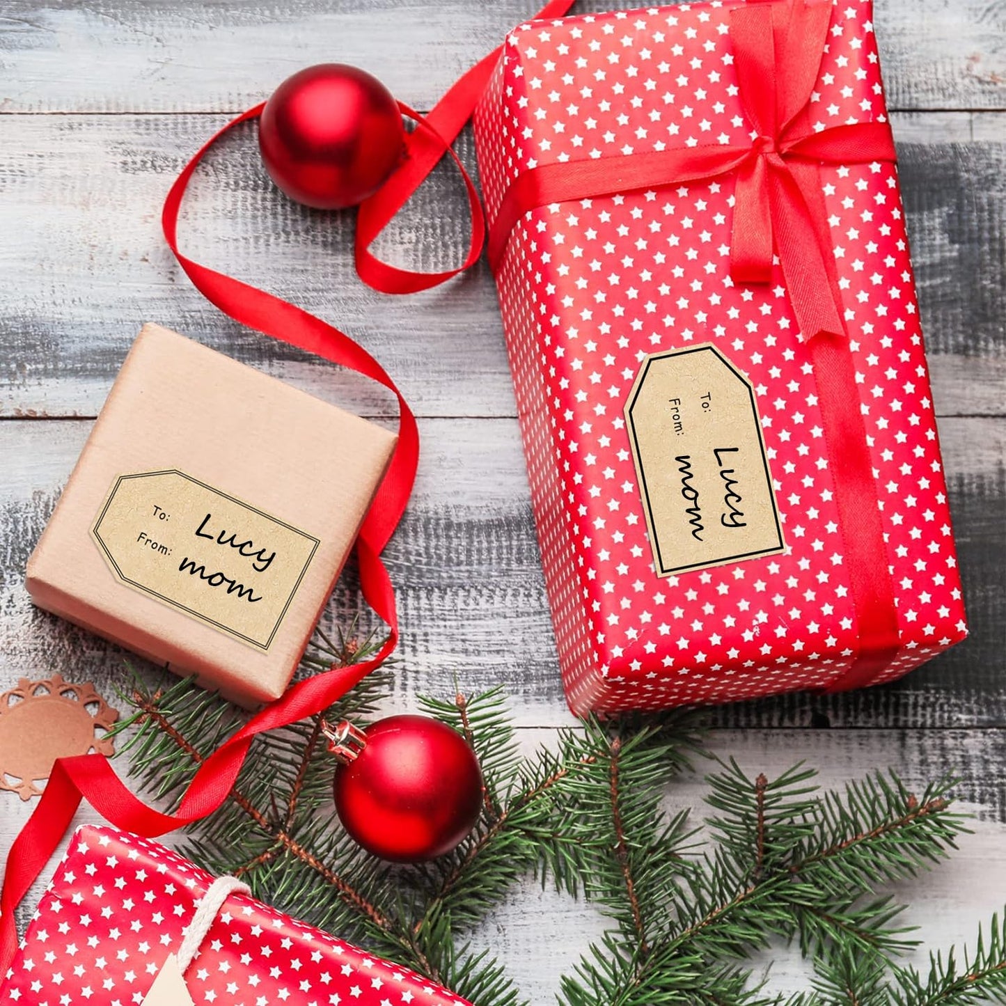 500 PCS Gift Tag Stickers, 1.18" x 2" Brown Kraft to and from Gift Name Labels, 4 Different Design, Self Adhesive Christmas Tags Valentines Day Stickers Holiday Present Stickers